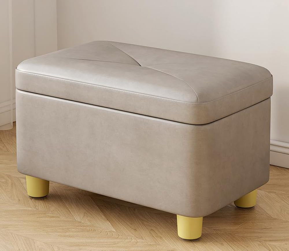 Luxurious Tufted Ottoman with Storage,Faux Leather Foot Rest Stool Upholstere...