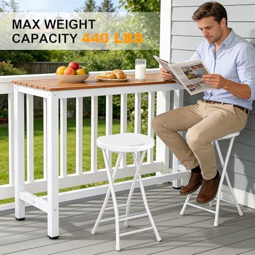 24 Inch Folding Stool with Handle & Non-Slip Feet, Set of 2, White