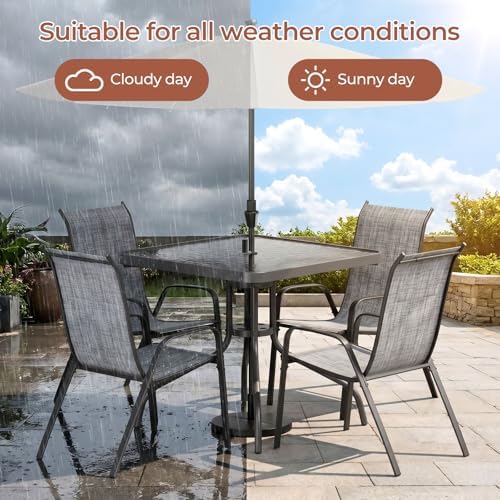 TLSUNNY 5 Pieces Patio Dining Set for 4, Glass Table and Textilene Chair