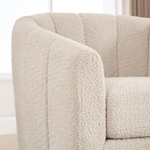 Swivel Barrel Chair Set of 2, 360 Degree Round Swivel Accent Chair for Living Room, Mid Century Modern Upholstered Accent Chair,Comfy Tufted Sofa Armchairs for Bedroom,Nursery,Boucle,Wheat