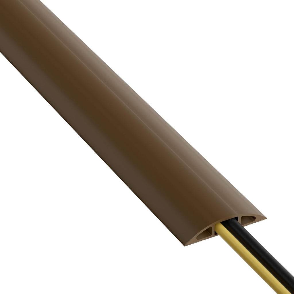 D-Line 30ft Floor Cord Cover, Floor Cable Protector, Extension Cord Cover, Protect Wires & Prevent Cable Trips, Cable Management Solution - Cord Cavity = 0.63" (W) x 0.31" (H) - Brown