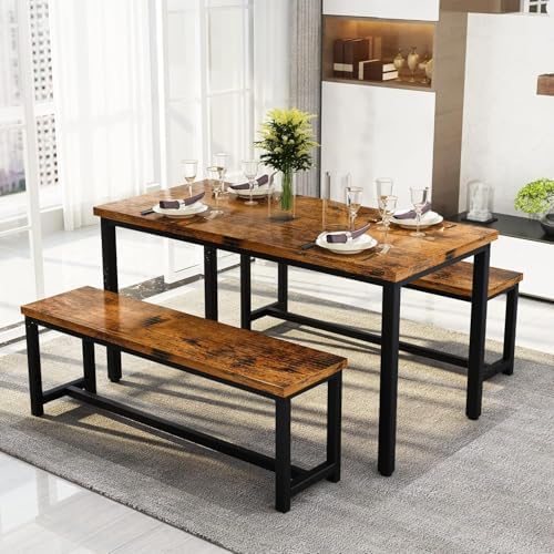 Recaceik 47" Brown Dining Table Set for 4, 3-Piece Kitchen Set
