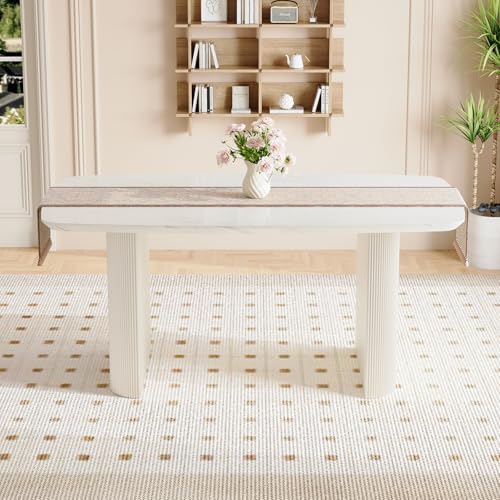 TesNus 67'' White Dining Table for 6, Modern Oval Kitchen Table with ...