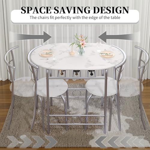 VECELO 3-Piece Dining Table Set for Kitchen Breakfast Nook, Faux Marbled Oval...