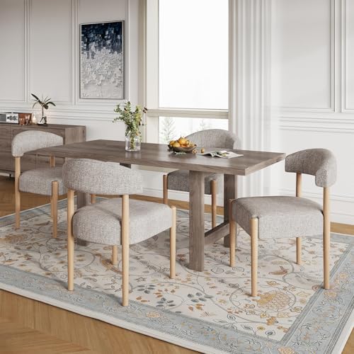 VKNOW Wooden Dining Chairs Set of 4 with Rubberwood Legs, Curved Backrest