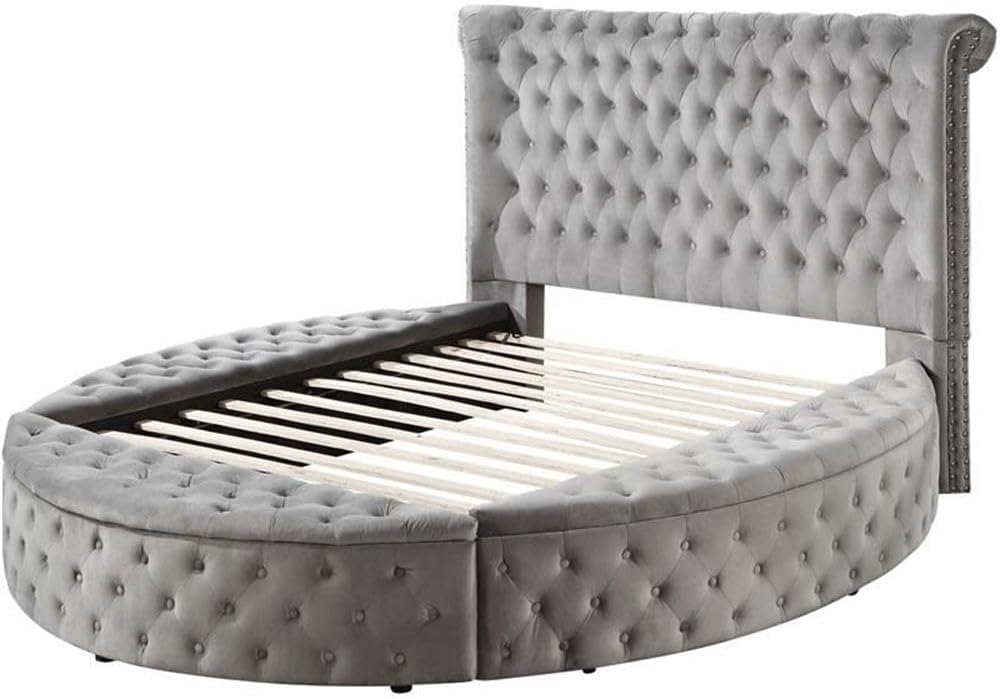 Acme Gaiva Eastern King Bed w/Storage in Gray Velvet