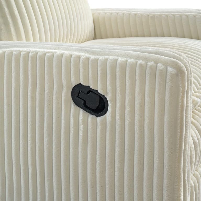 Oxford Baby Uptown Upholstered Glider Recliner Rocking Chair 360° Swivel for Nursery and Living Room - Corduroy, Pearl White