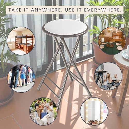Lavish Home Folding Stool with Padded Backless Seat Set of 2, White, 24”