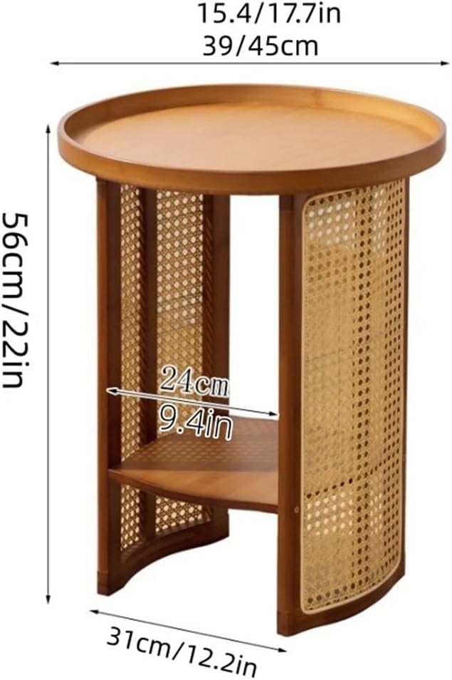 2-Layer Storage End Table, Resin Rattan Small Side Table, Small Round Table w...