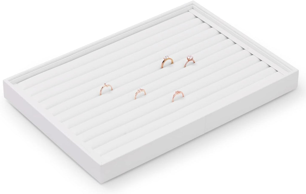 Oirlv Premium White Leather Stackable Jewelry Tray Ring Holder Organizer Showcase Ring Earring Display