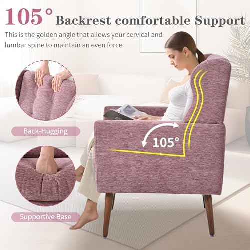 Modern Accent Chair, Upholstered Armchair with Pillow, Fabric Single Sofa Cha...