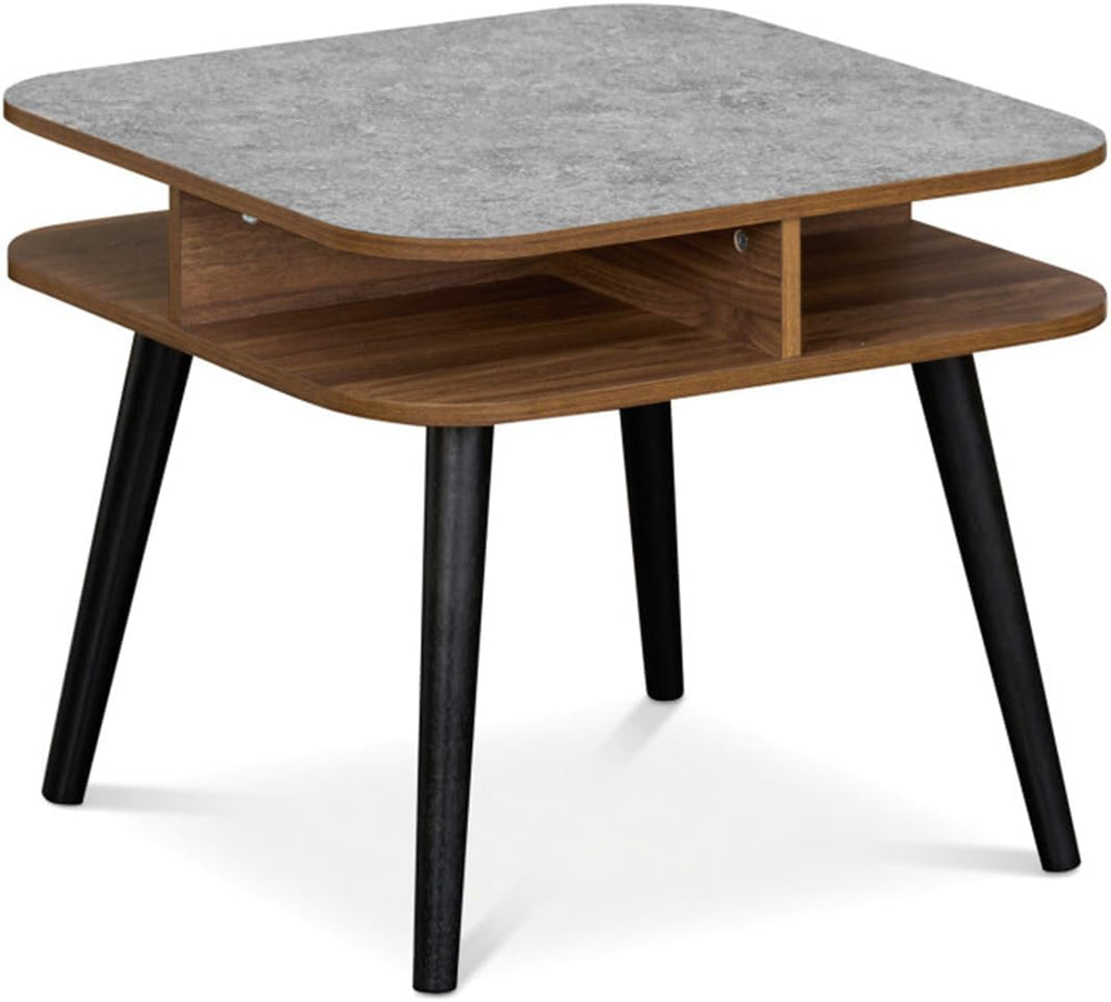 24" Square Faux Marble End Table with 4-Sided Storage Shelves | Nightsta...