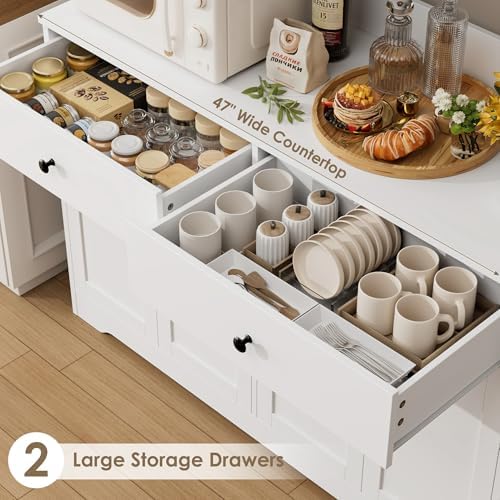 HIFIT 71" LED Kitchen Pantry Cabinet with Power Outlet, Tall Hutch, White