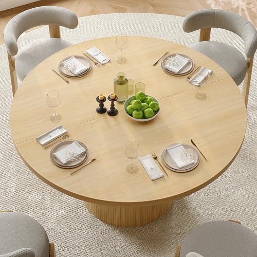 ONBRILL 47 Inch Round Dining Table for 4-6, Oak