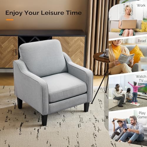 VINGLI Accent Chairs Set of 2, Linen Upholstered Armchair, Living Room