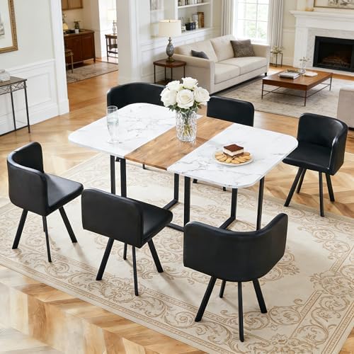 7-Piece Dining Table Set for 6,Modern Dining Table Set for 6 with Cushioned C...