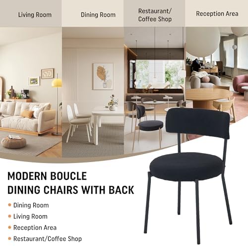 Boucle Dining Chairs Set of 4, Modern Round Upholstered Dining Chairs, Curved...
