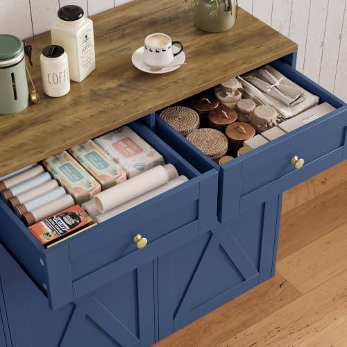 HOSTACK 12.5 Gallon Trash Can Cabinet, 47" W Dual Garbage Can Cabinet, Blue