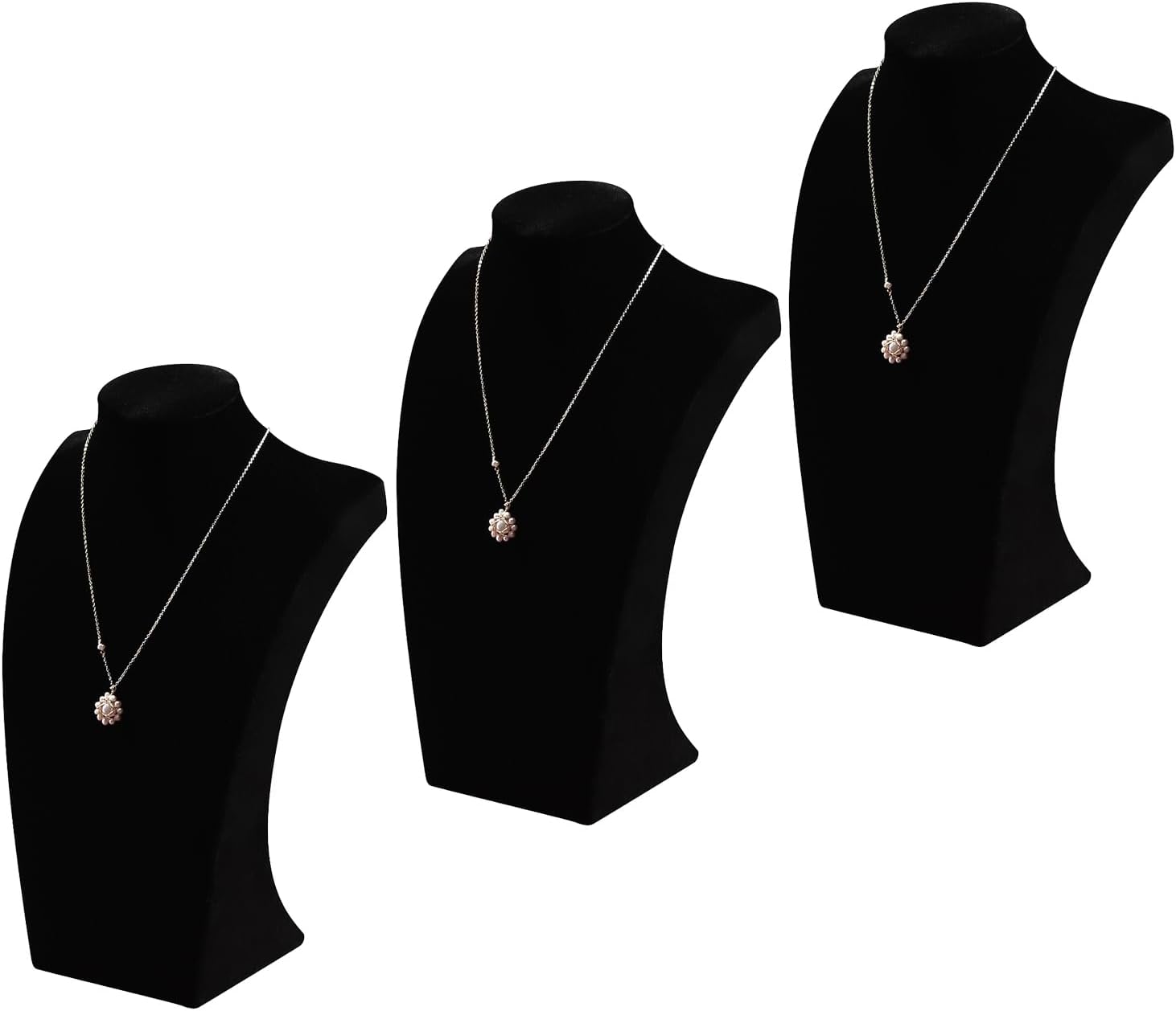 Coward 3Pcs Necklace Bust Stand Rack for Selling Show, Black Velvet Necklace Jewelry Display Holder for Jewelry Exhibition or Store Shop Show (11" Hight)