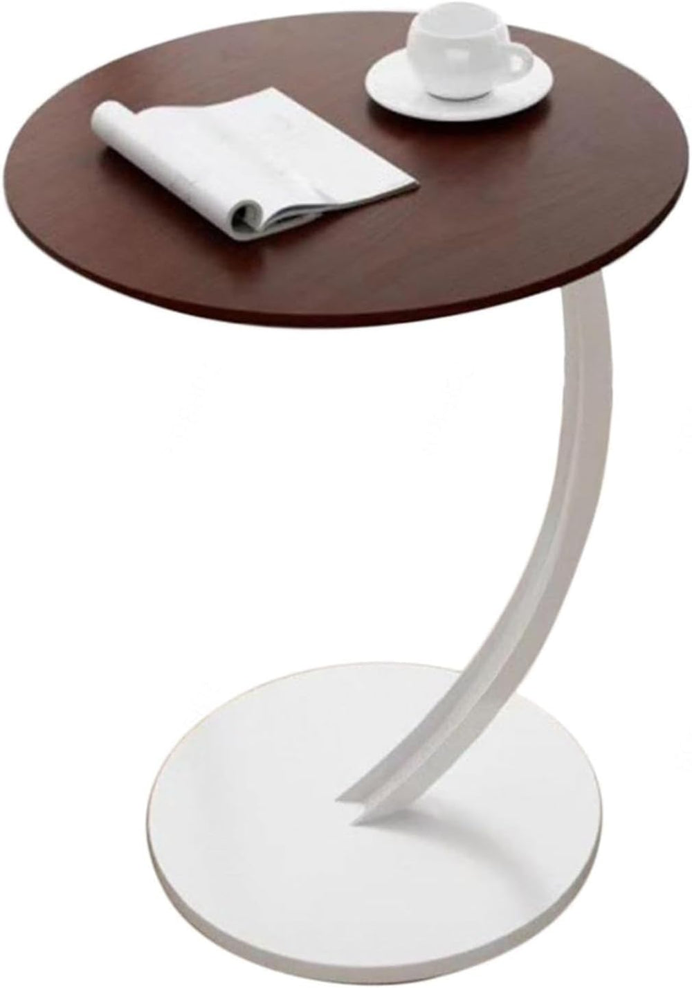C-Shaped Side Table, Round End Table with Wooden Top & Metal Frame, Compa...