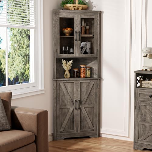 FiveWillowise 67'' Tall Farmhouse Corner Cabinet, Corner Bathroom Cab...