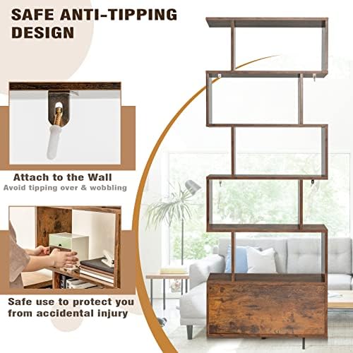 GIANTEX Set of 2 6-Tier Geometric Bookcase with Cabinet, Freestanding Display...