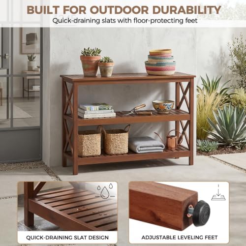 SUPER DEAL 48 in Solid Wood Console Table, 3-Shelf Wooden Outdoor Side Table ...