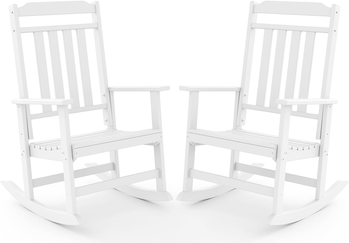 GREENVINES Outdoor-Rocking-Chairs-Set-of-2 | HDPE Plastic | Patio Rockers | Porch Rocker Chair | Oversized | High Back | Big & Tall | White