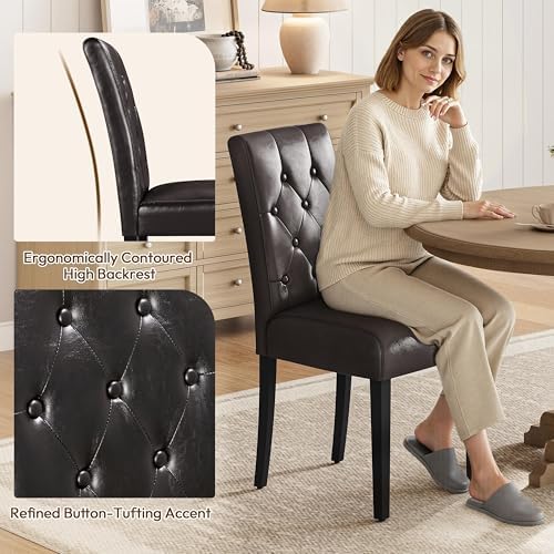 Yaheetech Dining Chairs Set of 4 Button Tufted Kitchen Chairs Brown