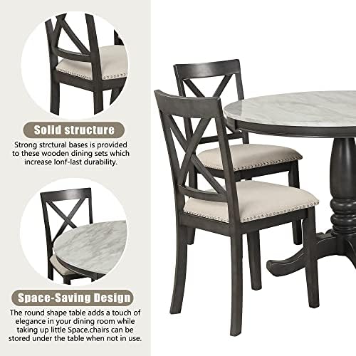 LUMISOL Round Dining Table Set for 4, Faux Marble Kitchen Table Set with 4 Up...