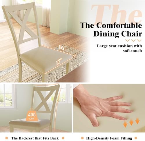 LUXOAK 7-Piece Farmhouse Kitchen Table and Chairs Set for 6, Rustic Cream