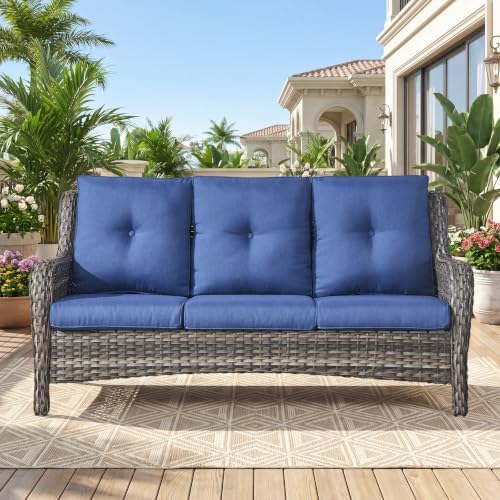 Belord Patio Sofa Luxury PE Wicker 3-Seater Outdoor Couch, Modern All-Weather...