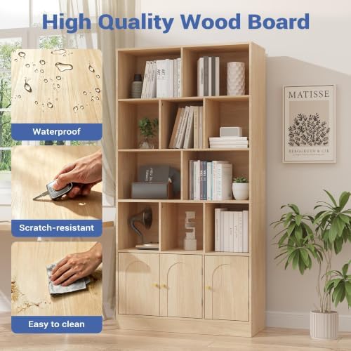 Housoul 71" Tall Bookshelf with 10 Cubes and 3 Doors, 4-Tier Bookshelf, ...