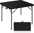 34" Folding Card Table,Square Portable Heavy Duty Plastic Game Table,Black | Portable Desig,Save Space,HDPE Top,Carrying Handle,Removable Legs,Indoor Outdoor Use for Study,Homework,Picnic,Camping, Party