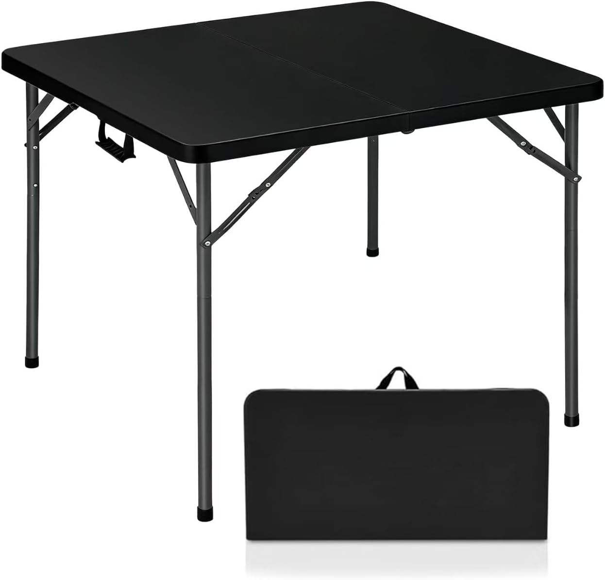 34" Folding Card Table,Square Portable Heavy Duty Plastic Game Table,Black | Portable Desig,Save Space,HDPE Top,Carrying Handle,Removable Legs,Indoor Outdoor Use for Study,Homework,Picnic,Camping, Party