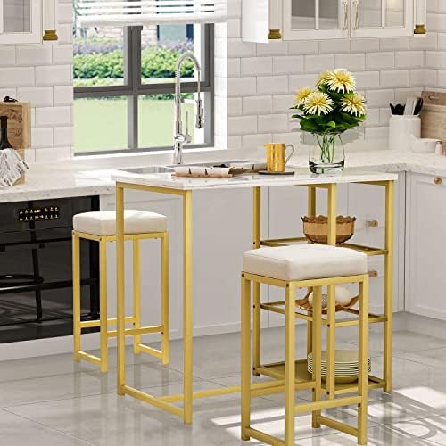 Recaceik 3-Piece Modern Pub Table Set, Bar Table Dining Table Set with Faux M...