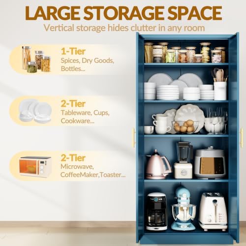 BESFUR 71" Tall Metal Storage Cabinet with 2 Doors and 4 Adjustable Shel...