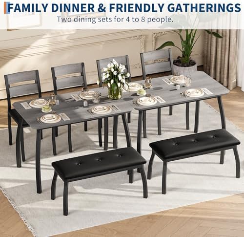 IDEALHOUSE 43'' Dining Table Set for 4, Wooden Kitchen Table with Uph...