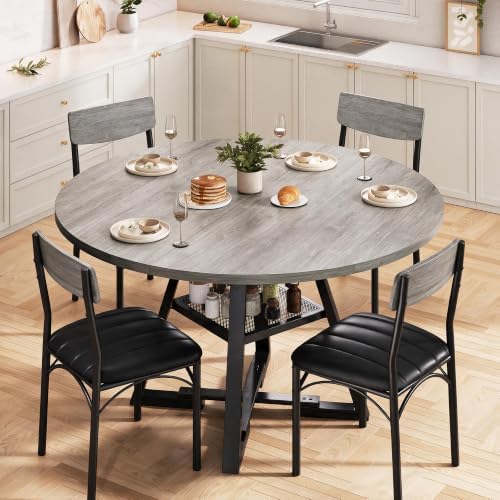 Dining Table Set for 4,Kitchen Table and Chairs for 4, Round Dining Room Tabl...