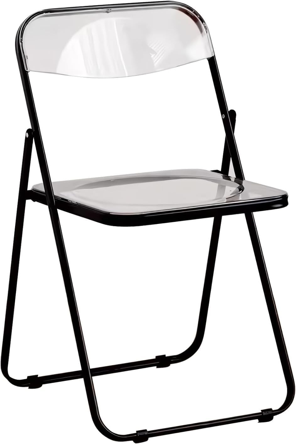 Acrylic Folding Chairs, Clear Foldable and Stackable, PVC Plastic Panel & Metal Frame, for Outside Inside(Black)