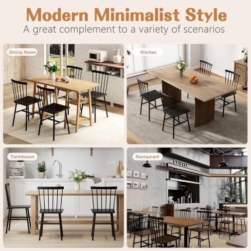 Black Windsor Dining Chairs Set of 2, Upgraded Modern Rustic Wood Chair