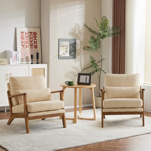 Karl home Mid-Century Lounge Accent Chair, Khaki | Wide Curved Armrest, Teddy...