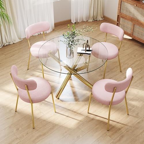 Gold Round Glass Dining Table Set for 4, 36'' Small Modern Kitchen Ta...