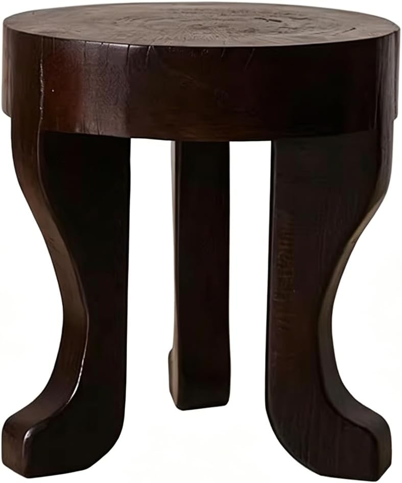 Rustic Round Wooden End Table, 13.5" H Dark Brown Solid Wood Accent Side...