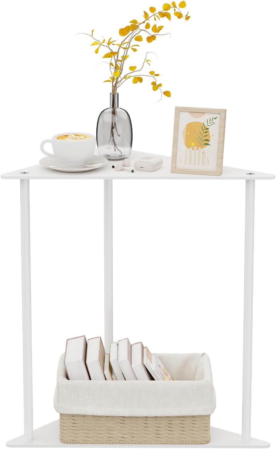 Yawinhe Metal Side Table,Small End Table with 2-Tier Storage Shelves,Coat Rac...