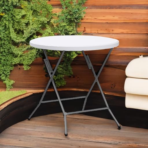 VINGLI 32" Round Folding Commercial Banquet Table, Portable Plastic Coff...