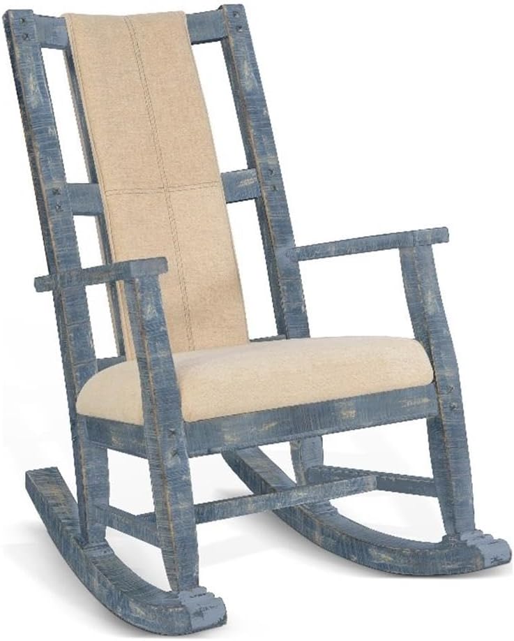 Pemberly Row Mahogany Rocking Chair with Cushion Seat and Back, Ocean Blue Fi...