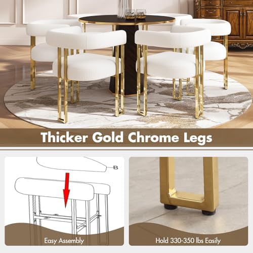 Hyfirm Set of 4 Modern White Boucle Dining Chairs with Gold Metal Legs, Mid C...