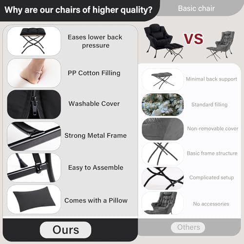 Furlide Lazy Chair with Ottoman, Comfy Fabric Accent Lounge Arm Chair with Lu...