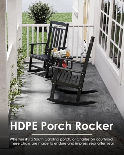 GREENVINES Classic Outdoor-Rocking-Chairs-Set-of-2, HDPE Rocker, Black | 30.3...